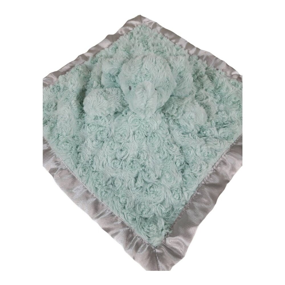 Cloud Island Elephant Lovey Security Blanket grey teal Baby Silky 14" x 14" 2021